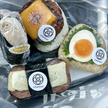 Chamon - Assortment of Onigiri of Hamburger Steak, Tuna Mayo, Nitamago Shoyu & Spam Eggs - Japanese Near Me - Las Vegas, Nevada