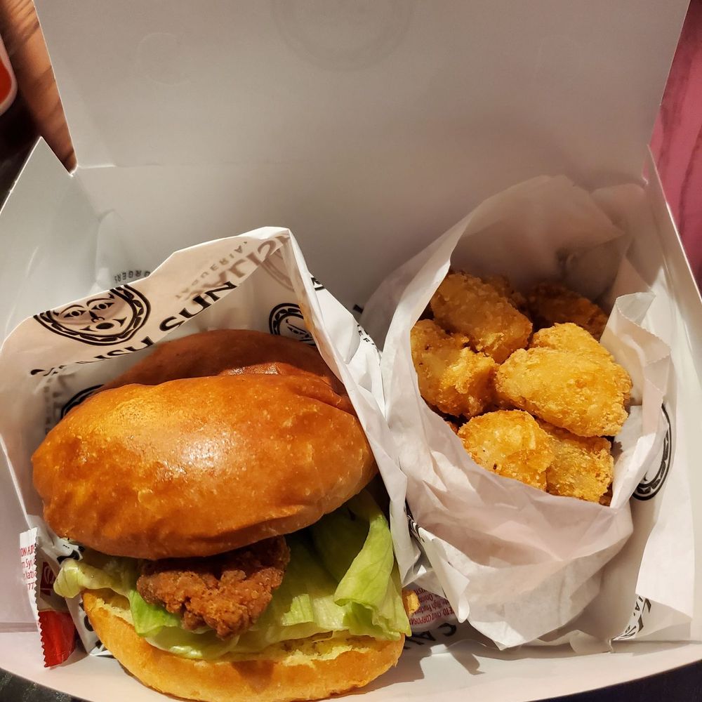 Salish Sun - Crispy Chicken Sandwich with tater tots - Burgers Near Me - Tulalip Bay, Washington Salish Sun - Crispy Chicken Sandwich with tater tots - Burgers Near Me - Tulalip Bay, Washington
