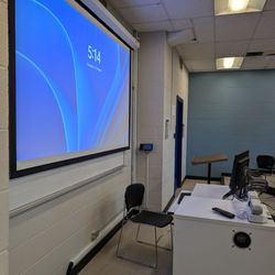 York University - Glendon Campus - A108 - screen and lecturer's desk