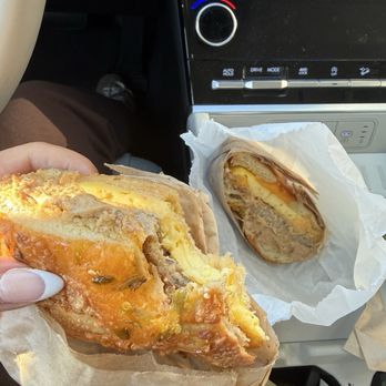 Hidden Bagel - Double toasted, jalapeño cheddar bagel with sun-dried tomato schmear, with sausage and egg. - Bagels Near Me - Spokane, Washington Hidden Bagel - Double toasted, jalapeño cheddar bagel with sun-dried tomato schmear, with sausage and egg. - Bagels Near Me - Spokane, Washington