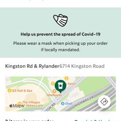Starbucks - Order summary and estimated pickup time