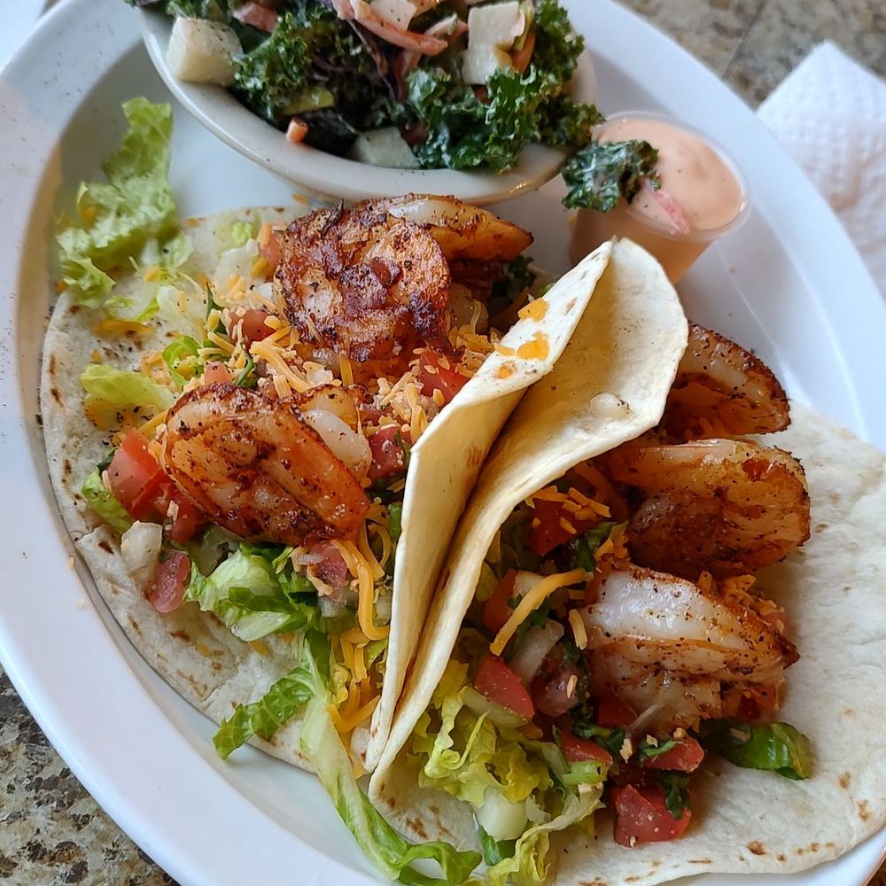 Sandshakers - Blackened shrimp tacos - Salad Near Me - Clearwater, Florida Sandshakers - Blackened shrimp tacos - Salad Near Me - Clearwater, Florida