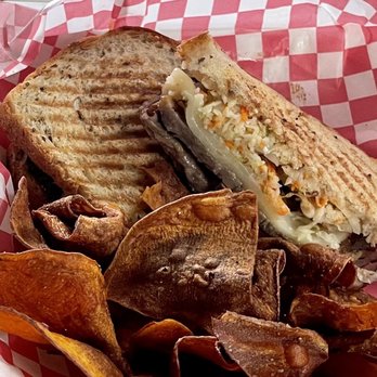 Kinfolk - Southern Pastrami Sando with house-made sweet potato chips!! - Food Trucks Near Me - Asheville, North Carolina