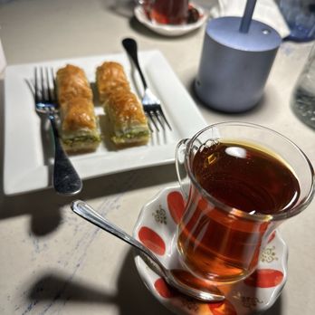 Kalamata Mediterranean cuisine - Baklava with tea - Mediterranean Near Me - Miami Beach, Florida