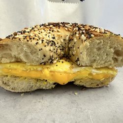 Beach Bagels & Subs - Half of egg and cheese on everything bagel