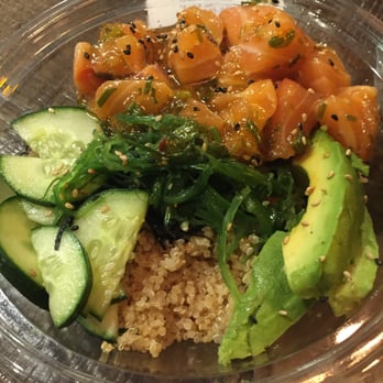 FISH DISTRICT - Salmon poke bowl with quinoa instead of the white rice that I requested - Seafood Near Me - San Diego, California