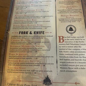 Blue Bell Lodge - Menu - Resorts Near Me - Custer, South Dakota