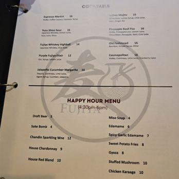 Fujiya - Happy hour menu that happens every day from 4:30 to 6:00 p.m. - Japanese Near Me - Elk Grove, California