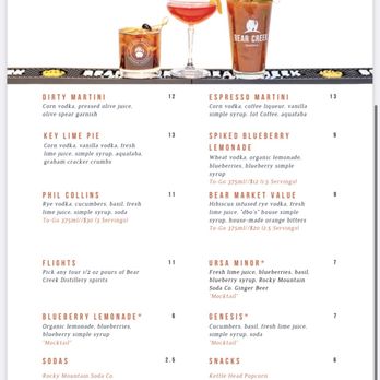 Bear Creek Distillery - Menu - Bars Near Me - Denver, Colorado Bear Creek Distillery - Menu - Bars Near Me - Denver, Colorado