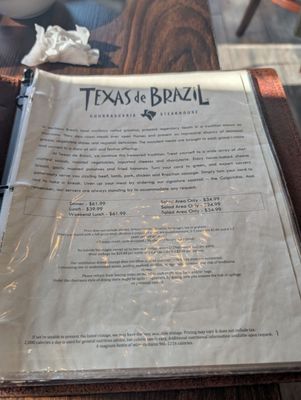 Menu photo 2 Texas de Brazil - Rancho Cucamonga Rancho Cucamonga, CA