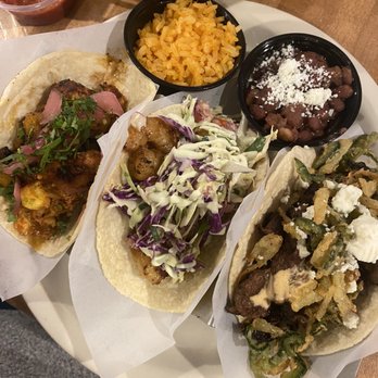 Cocina Madrigal - Tacos (Al pastor, shrimp and steak) with rice and beans - Tacos Near Me - Phoenix, Arizona
