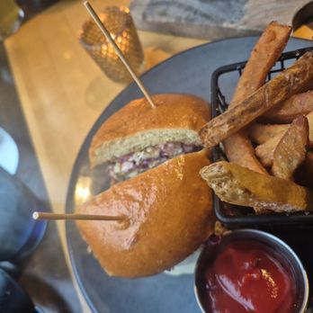 Bar Hygge - Mushroom-Barley Veggie Burger w/Fries - Comfort Food Near Me - Philadelphia, Pennsylvania