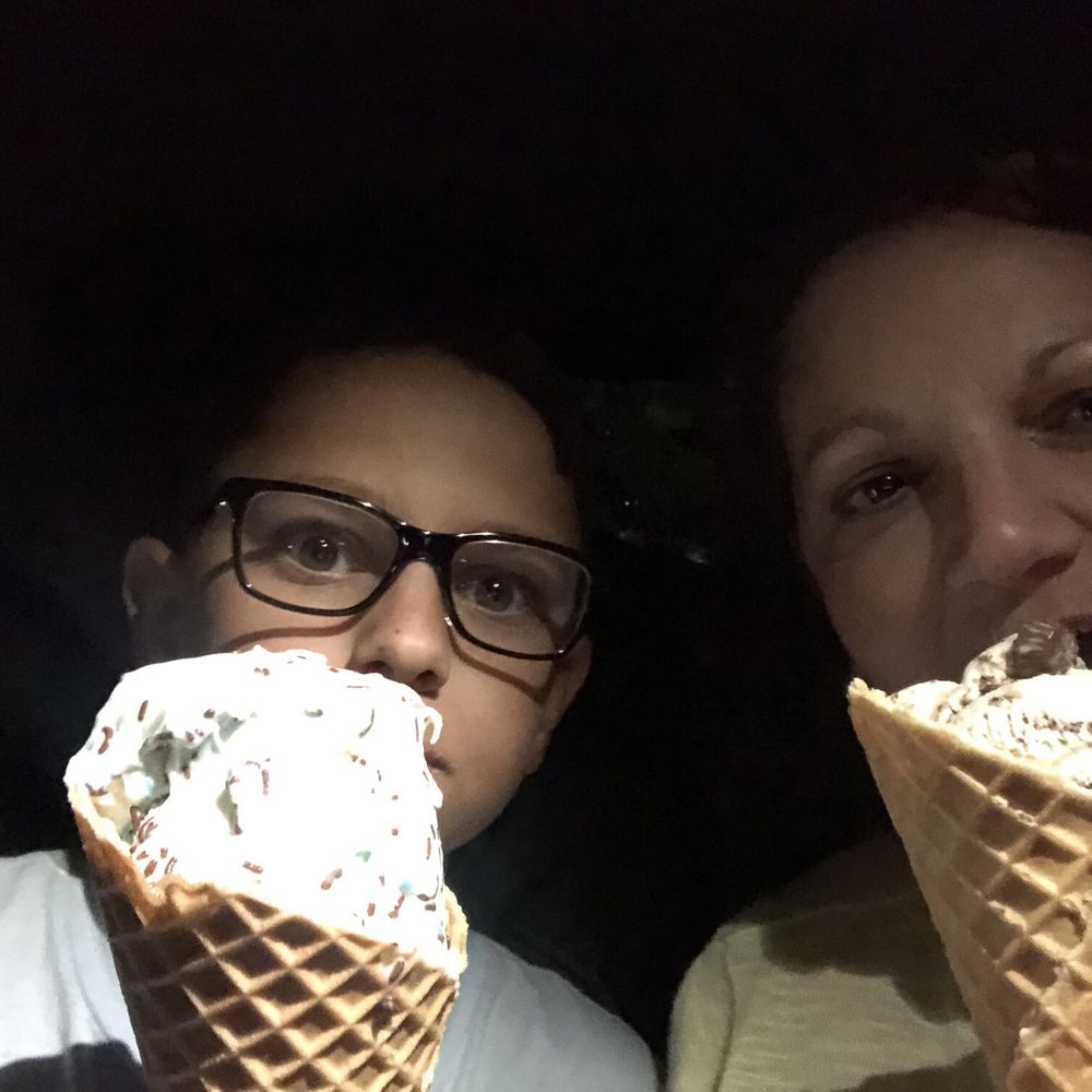 Scoop Deck - Jake and me enjoying our cones - Ice Cream & Frozen Yogurt Near Me - Wells, Maine