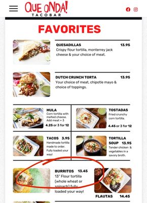 Menu photo 4 Que Onda Tacobar Pinole, CA