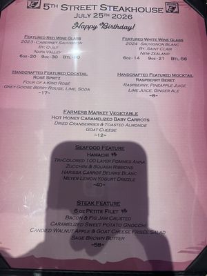 Menu photo 1 5th Street Steakhouse Chico, CA
