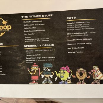 The Stoop - November 2024 menu - The menu from The Stoop coffee shop and cafe lists coffee options, specialty drinks, and food items including breakfast sandwiches and pastries. - Coffee Roasteries Near Me - Baltimore, Maryland