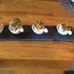 Gulliver's World Cafe - Black and white scallops with shrimp mousiline and cream curry sauce