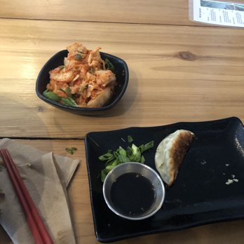 SATO Ramen - Kimchi and pork dumpling, came with 6 but we couldn't wait to dig in ! - Ramen Near Me - Buffalo, New York SATO Ramen - Kimchi and pork dumpling, came with 6 but we couldn't wait to dig in ! - Ramen Near Me - Buffalo, New York