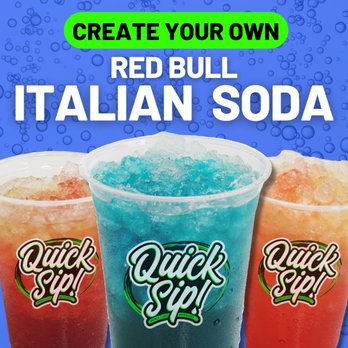 Quick Sip - three glasses of red bull italian soda - Coffee & Tea Near Me - Pittsburg, Kansas