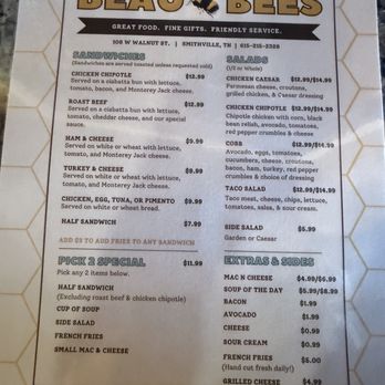Cheryl’s Beau Bees - Our menu - Sandwiches Near Me - Smithville, Tennessee