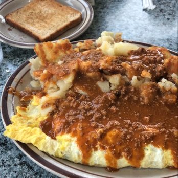 Pete's Kitchen - Bacon and cheese omelette with red chili - Greek Near Me - Denver, Colorado Pete's Kitchen - Bacon and cheese omelette with red chili - Greek Near Me - Denver, Colorado