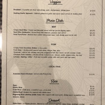 Avenida Restaurant - Menu side 1 Feb 2020 - Filipino Near Me - San Mateo, California Avenida Restaurant - Menu side 1 Feb 2020 - Filipino Near Me - San Mateo, California