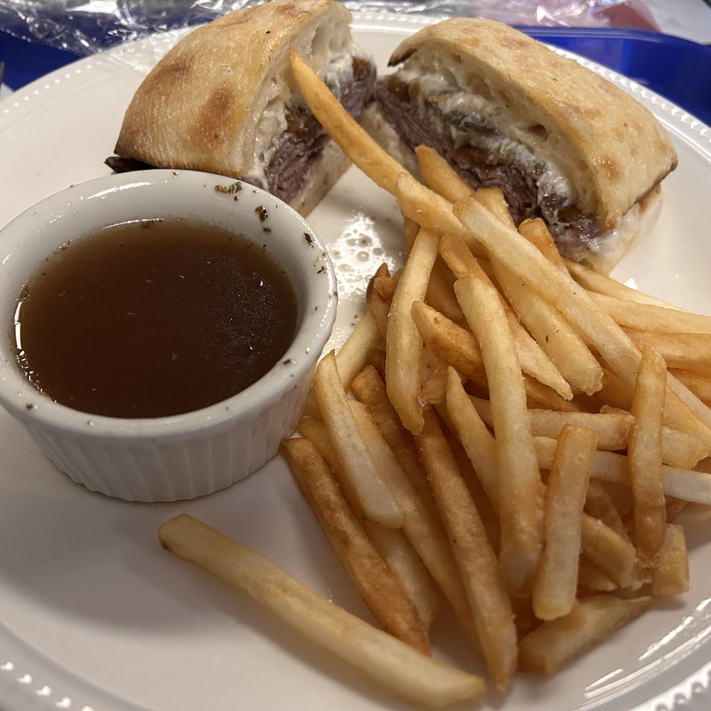 Appleseeds Restaurant - French Dip sandwich with au jus and fries. - New American Near Me - Leominster, Massachusetts
