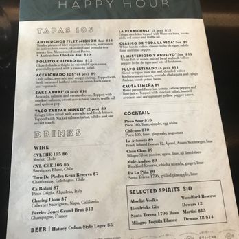 CVI.CHE 105 - Happy Hour Menu - Peruvian Near Me - Coral Gables, Florida