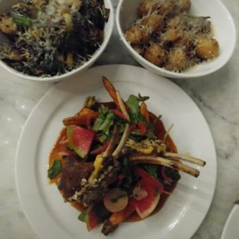 Ocho - Main course included a lamb dish and sides were brussel sprouts and fingerling tots. The beet salad with goat cheese was to die for. - Lounges Near Me - San Antonio, Texas
