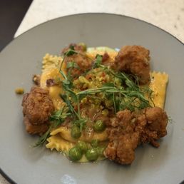 Pimento cheese agnolotti - added fried chicken