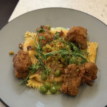 Boombots Pasta Shop - Pimento cheese agnolotti - added fried chicken - Pasta Shops Near Me - Denver, Colorado