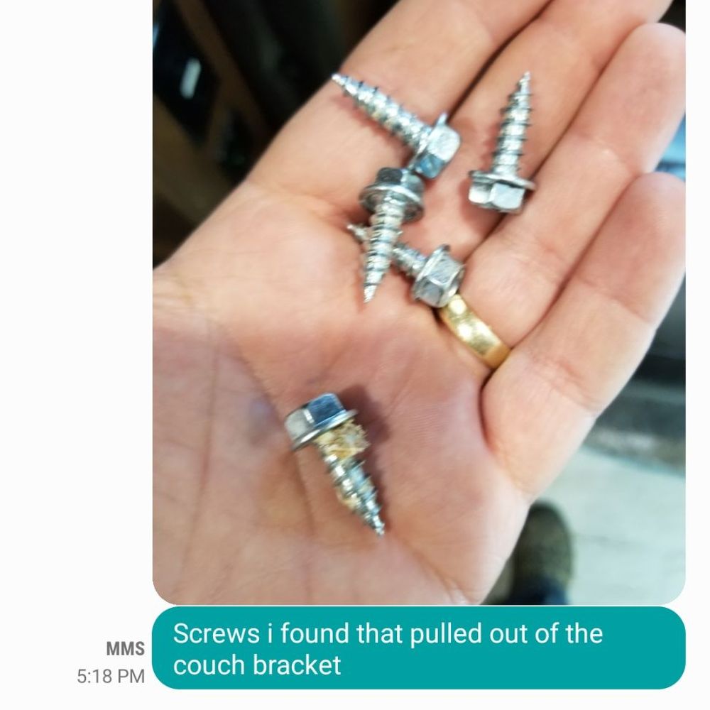 Screws I found after the couch fell off. Screws I found after the couch fell off.