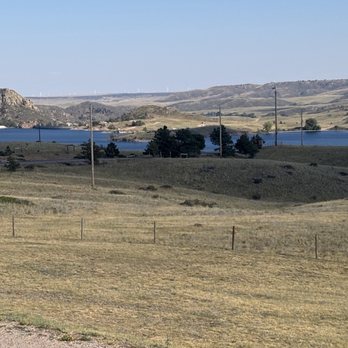 Curt Gowdy State Park - Views from the welcome center deck and WIND TURBINES at the horizon - Parks Near Me - Cheyenne, Wyoming