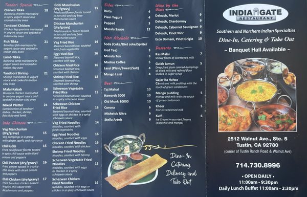 Menu photo 7 India Gate Restaurant Tustin, CA