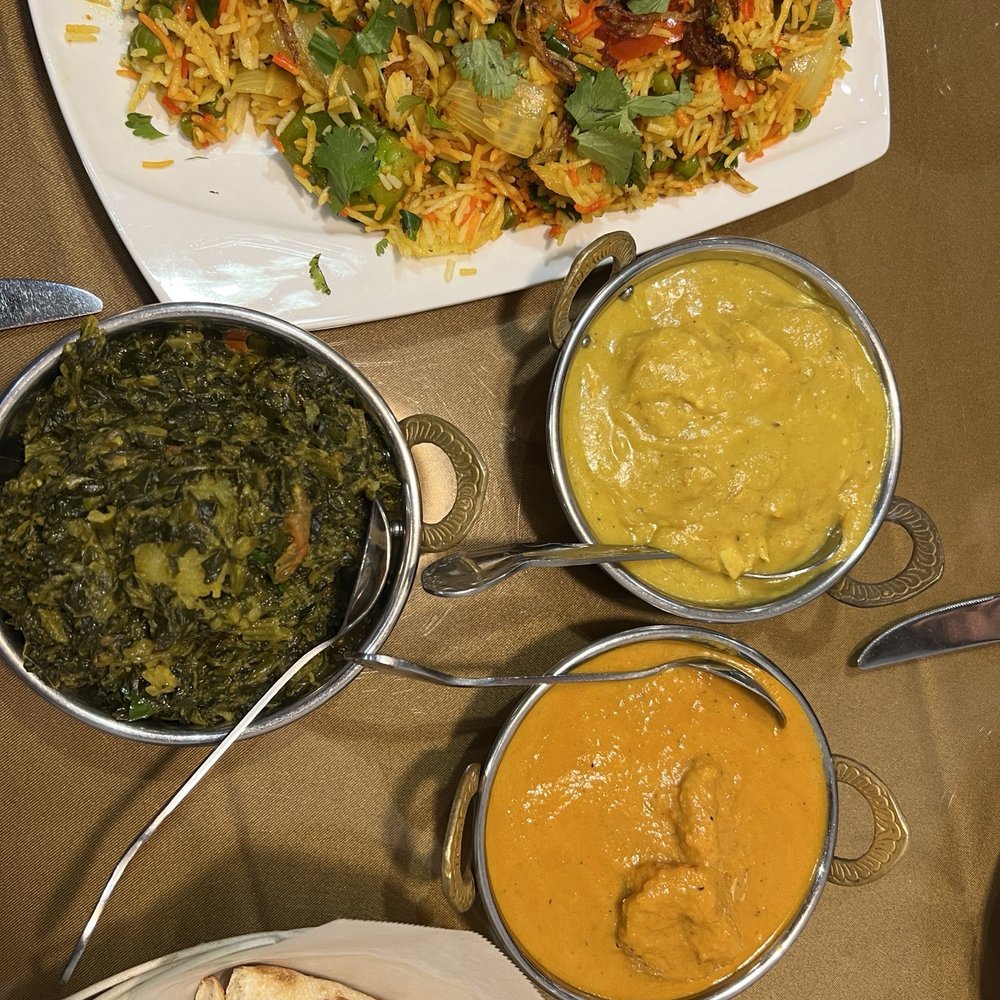 Guru Curry House - Veggie biryani, coconut chicken, aloo palak, prawn tikka masala & onion naan - Indian Near Me - El Cerrito, California