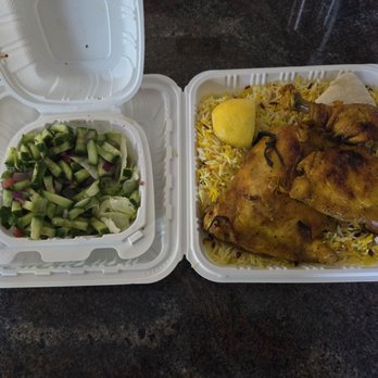North Park Produce Bakery and Grill - Zereshk Polo with Baked Chicken & Salad -- in take-away containers - Persian/Iranian Near Me - Poway, California North Park Produce Bakery and Grill - Zereshk Polo with Baked Chicken & Salad -- in take-away containers - Persian/Iranian Near Me - Poway, California