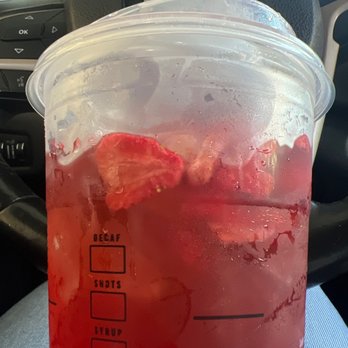 Starbucks - Strawberry refresher with black tea instead of lemonade - Coffee & Tea Near Me - Rancho Cucamonga, California Starbucks - Strawberry refresher with black tea instead of lemonade - Coffee & Tea Near Me - Rancho Cucamonga, California