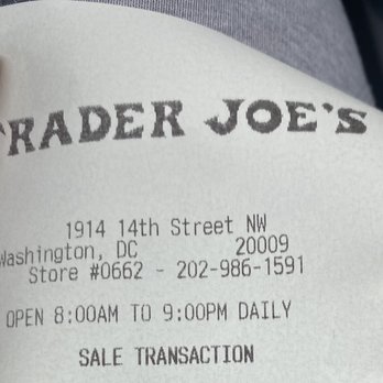 Trader Joe's - Receipt - Grocery Near Me - Washington, DC, District of Columbia