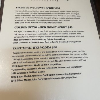 Westslope Distillery - the menu for the tasting - Distilleries Near Me - Hamilton, Montana Westslope Distillery - the menu for the tasting - Distilleries Near Me - Hamilton, Montana