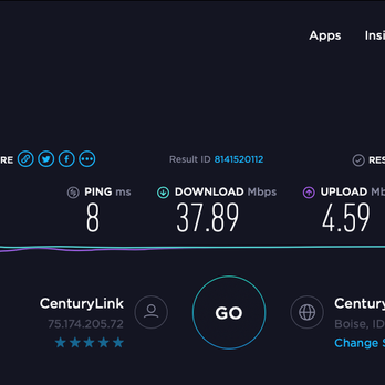CenturyLink - I purchased 80 MBPS down/10 MBPS up and this is my typical result - Internet Service Providers Near Me - Boise, Idaho