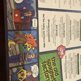 The Old Spaghetti Factory - Comic style menu for event - Italian Near Me - San Diego, California The Old Spaghetti Factory - Comic style menu for event - Italian Near Me - San Diego, California