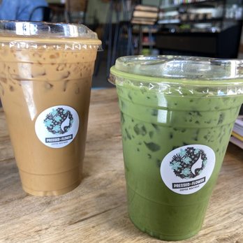 Pressed + Flower - Iced latte and iced matcha rose latte with almond milk - Coffee & Tea Near Me - Azusa, California Pressed + Flower - Iced latte and iced matcha rose latte with almond milk - Coffee & Tea Near Me - Azusa, California