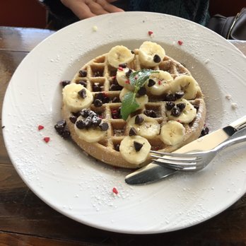 Untoasted - Waffles with bananas and chocolate chips. - Breakfast & Brunch Near Me - Hallandale Beach, Florida
