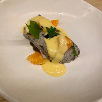 Tomo - Black sesame semifreddo, satsuma, Szechuan pepper - New American Near Me - Seattle, Washington Tomo - Black sesame semifreddo, satsuma, Szechuan pepper - New American Near Me - Seattle, Washington