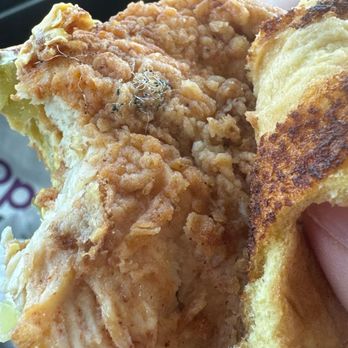 Hat Creek Burger Company - Chicken sandwich with weird object - Fast Food Near Me - Sachse, Texas