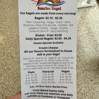 Sunrise Bagel - Menu - Breakfast & Brunch Near Me - Augusta, Maine