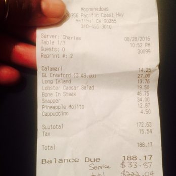 Moonshadows - Absolutely unacceptable for a waiter to do this because we're black!!! - Seafood Near Me - Malibu, California Moonshadows - Absolutely unacceptable for a waiter to do this because we're black!!! - Seafood Near Me - Malibu, California