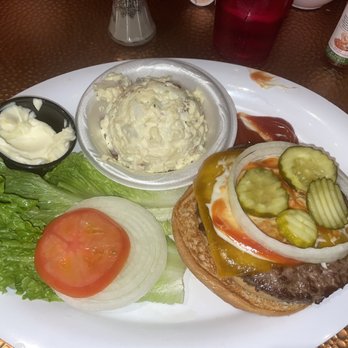 Binion's Cafe - Delicious Classic Burger. It comes with either house potato salad or coleslaw. Yummy !! - Cafes Near Me - Las Vegas, Nevada Binion's Cafe - Delicious Classic Burger. It comes with either house potato salad or coleslaw. Yummy !! - Cafes Near Me - Las Vegas, Nevada
