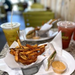 Latin Deli - Chicken Salad Sandwich with Mango Lemonade and Strawberry Lemonade