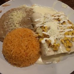 Los Rancheros - Enchiladas with shrimp. Super good. They had Mexican corn on top and it gave them the right amount of additional flavor